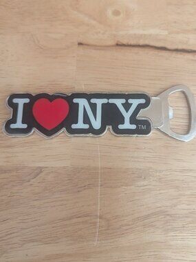 Metal I Love NY Bottle Opener-SIlver Tone-New York Gifts Logo The BIg Apple Beer